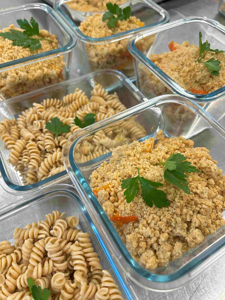 Crumble de légumes au parmesan et spirelli complets - Mardi